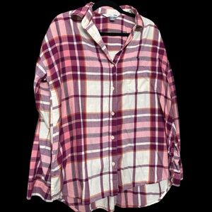 NWOT Old Navy Pink Plaid “Boyfriend” Shirt